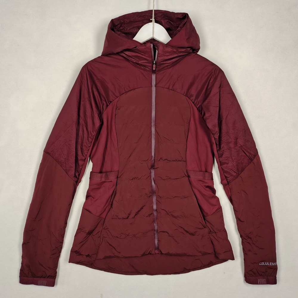 Lululemon Down For It All Jacket Maroon Burgundy Hooded Puffer Running Coat 4
